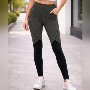 Fabletics Mesh Panel Leggings Size L High Rise Olive Black Activewear